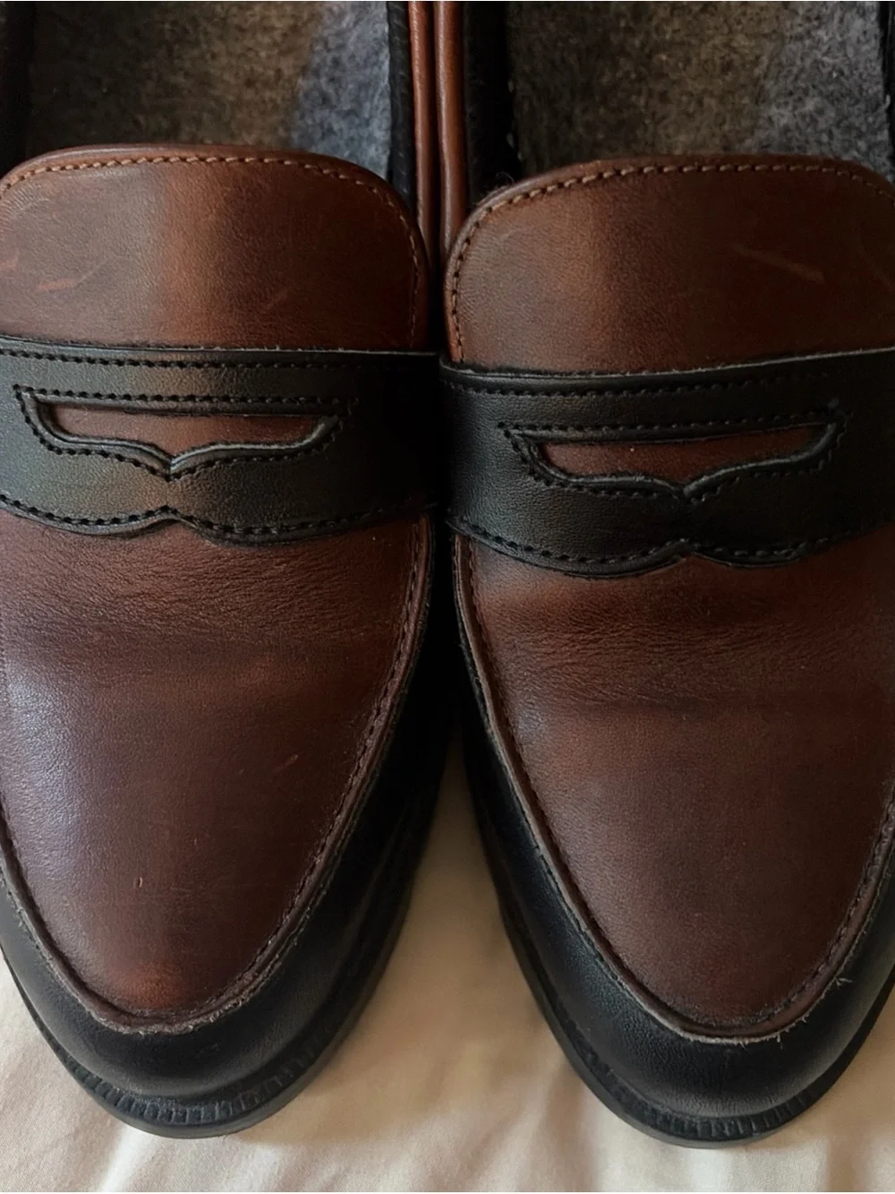 Vintage Lehigh Two-Tone Leather Steel Toe Penny Loafers Corpcore 9.5